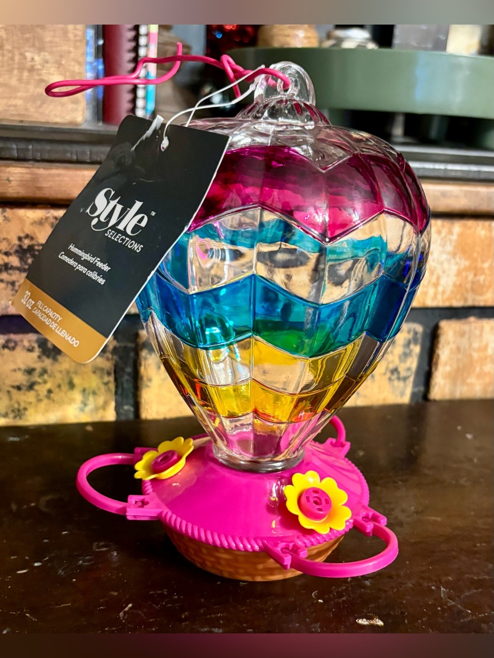 NWT Multicolor Glass Hot Air Balloon•Hummingbird Feeder•32 ounces